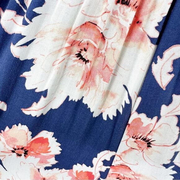 Aqua Smocked Top Blue Floral Wide Cropped Leg Jumpsuit M - Picture 7 of 12